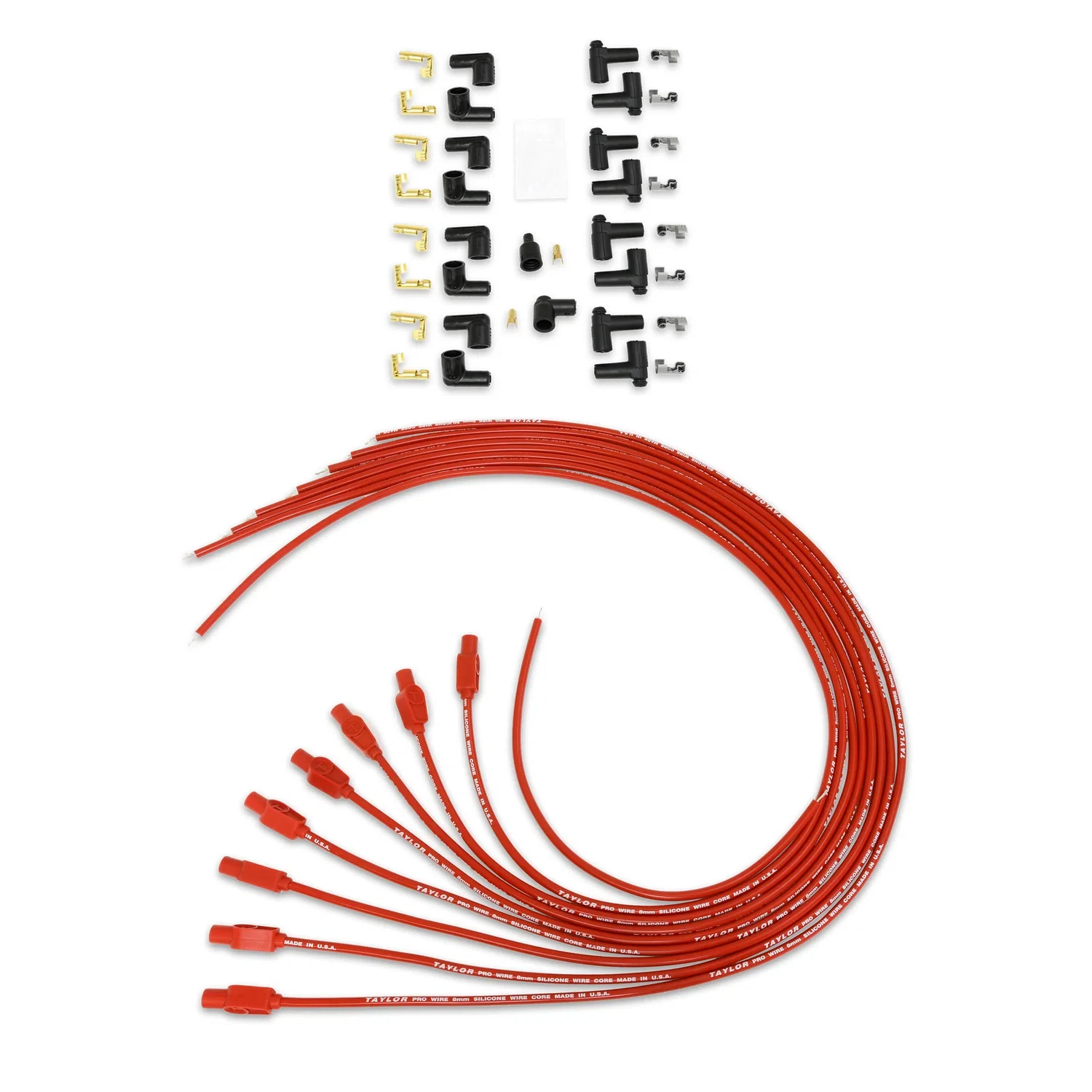 Spark Plug Wire Set Universal 8mm Silicone 180_ 0 ohm_ft Prowire Solid Red 70264